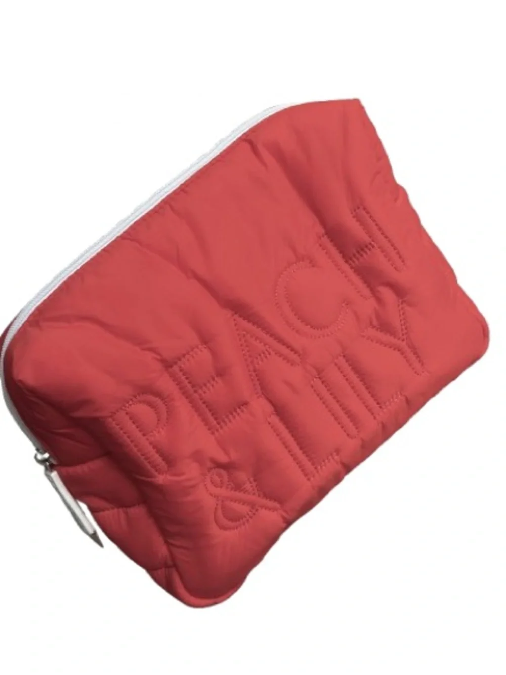 Puffer Makeup Cosmetic Bag Peach/White